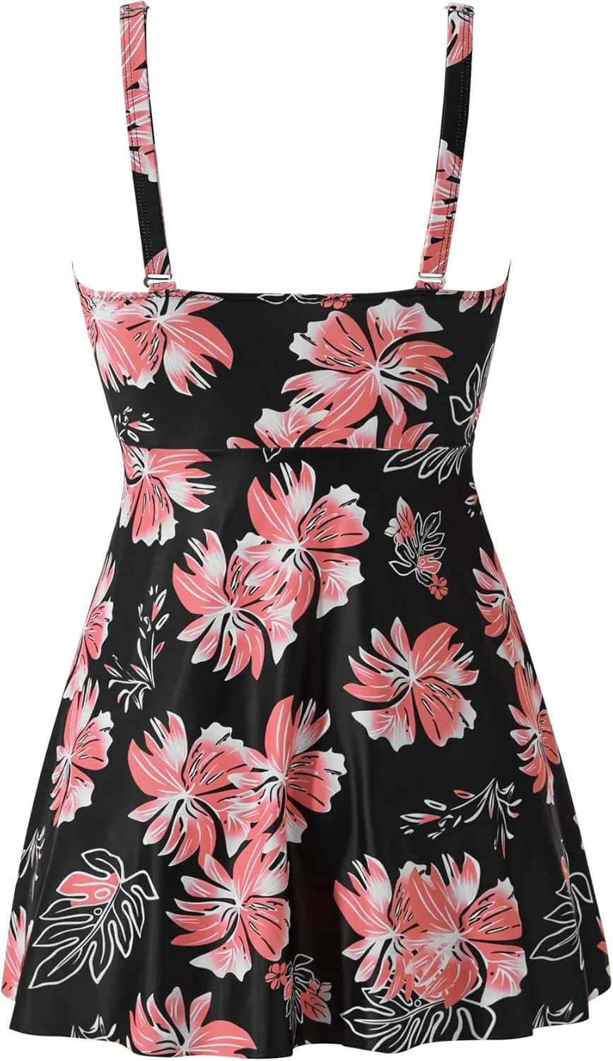 MOOSLOVER Women One Piece Swim Dress Swimsuit Tummy Control Ruched Skirted Bathing Suit