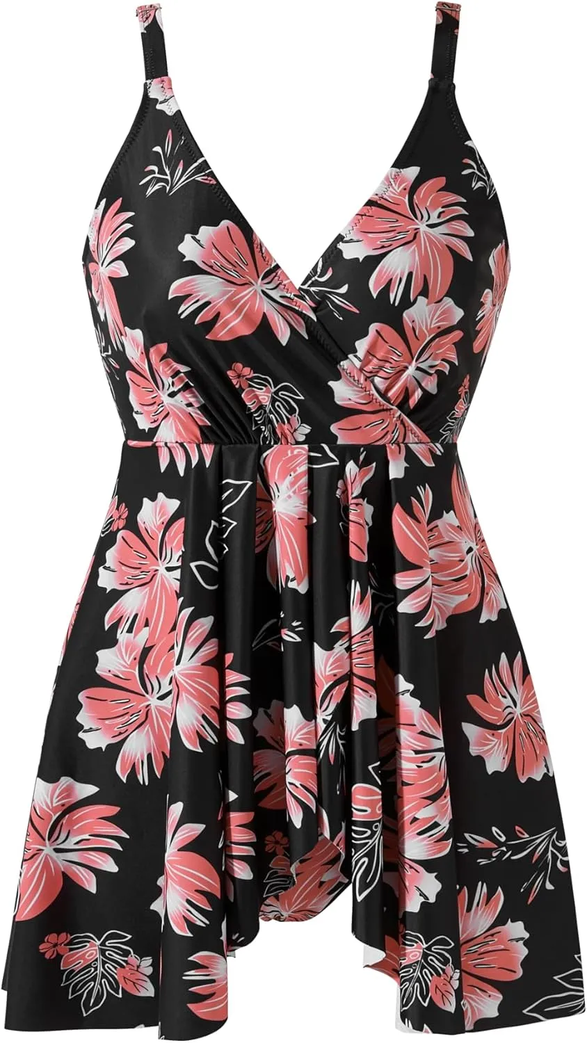 MOOSLOVER Women One Piece Swim Dress Swimsuit Tummy Control Ruched Skirted Bathing Suit