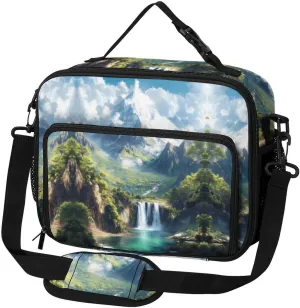 Mountain Waterfall River Landscape Large Insulated Lunch Bag Reusable Lunch Cooler Bags Tote for Work Picnic Outdoor