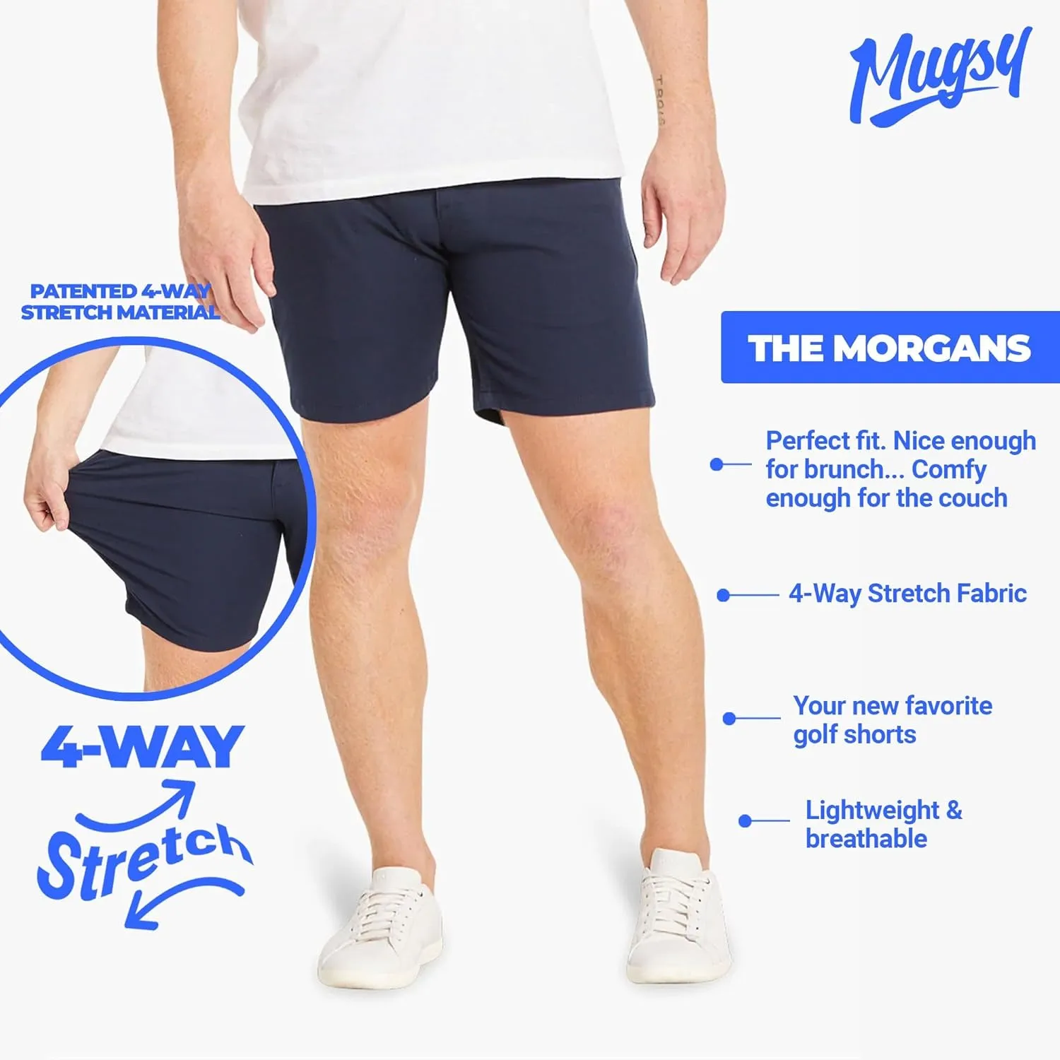 Mugsy Men??s Chinos Shorts, 4-Way Stretch Khaki Shorts for Men, Comfortable, Classic Fit, 9" Inseam