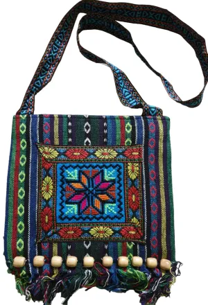 Multi Colors Embroidered Crossbody Hippie Fabric Handbag For Casual Everyday Wear, Hobo Style Crossbody Bag for Women, Ethnic Woven Shoulder Bag, Tribal Flower Purse Slouch Bag