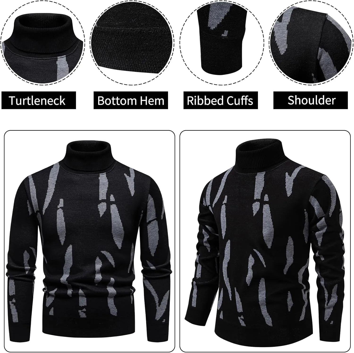 Mylldey Mens Turtleneck Sweaters Cable Knit Long Sleeve Men's Pullover Sweaters