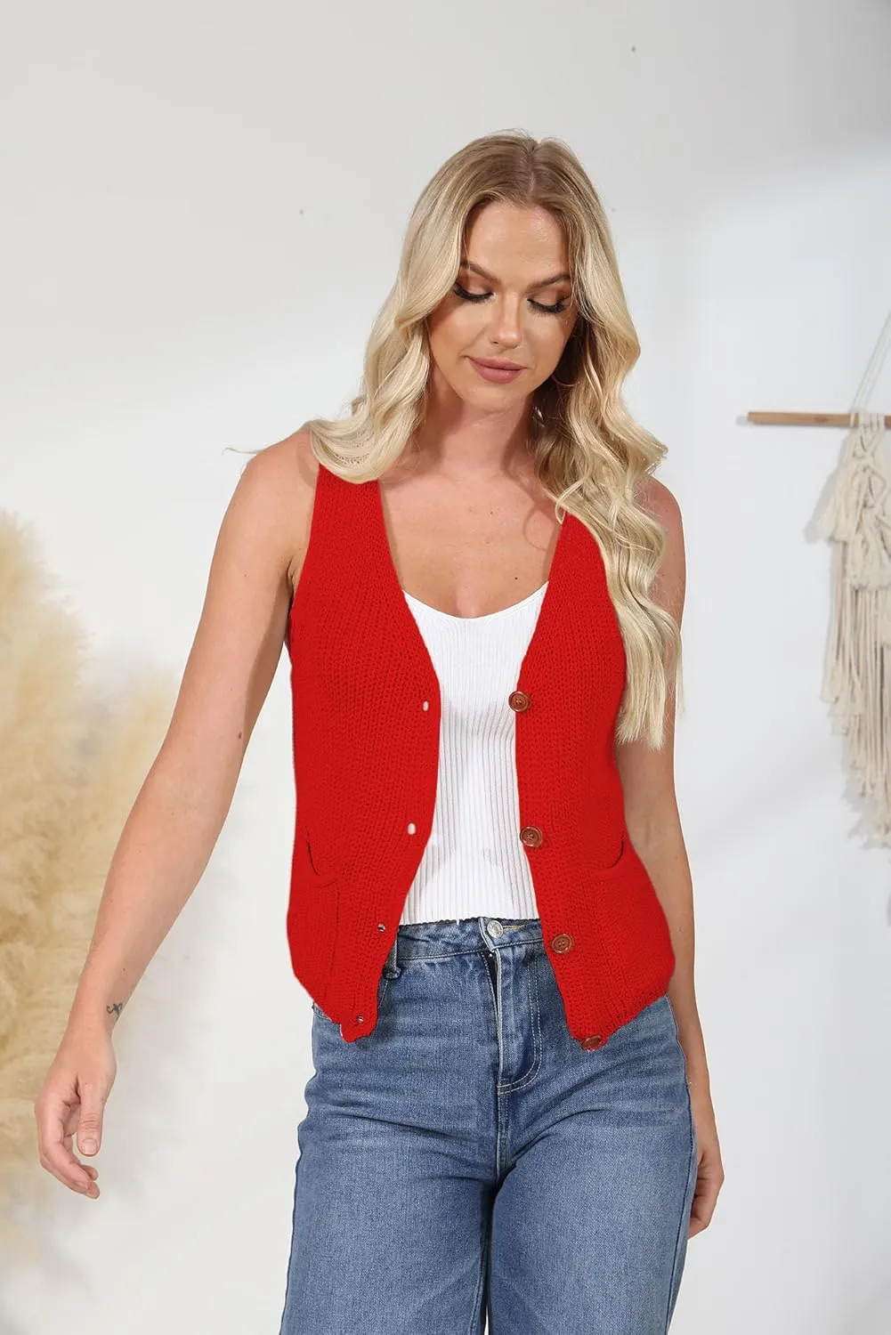 NASKY Women's V-Neck Sleeveless Sweater Vest - Versatile Pocket Design, Ideal for Spring & Fall Layering or Standalone Wear
