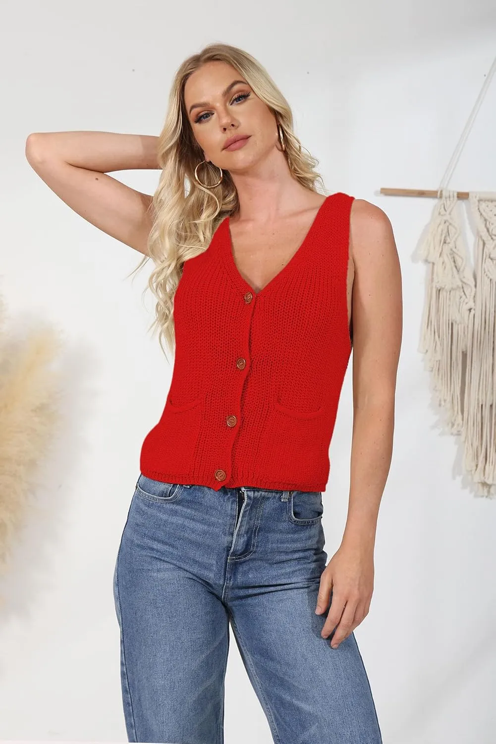 NASKY Women's V-Neck Sleeveless Sweater Vest - Versatile Pocket Design, Ideal for Spring & Fall Layering or Standalone Wear