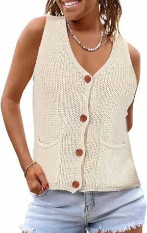 NASKY Women's V-Neck Sleeveless Sweater Vest - Versatile Pocket Design, Ideal for Spring & Fall Layering or Standalone Wear