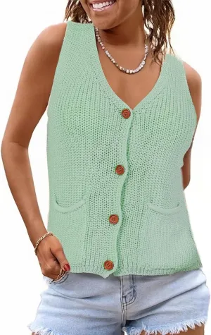 NASKY Women's V-Neck Sleeveless Sweater Vest - Versatile Pocket Design, Ideal for Spring & Fall Layering or Standalone Wear
