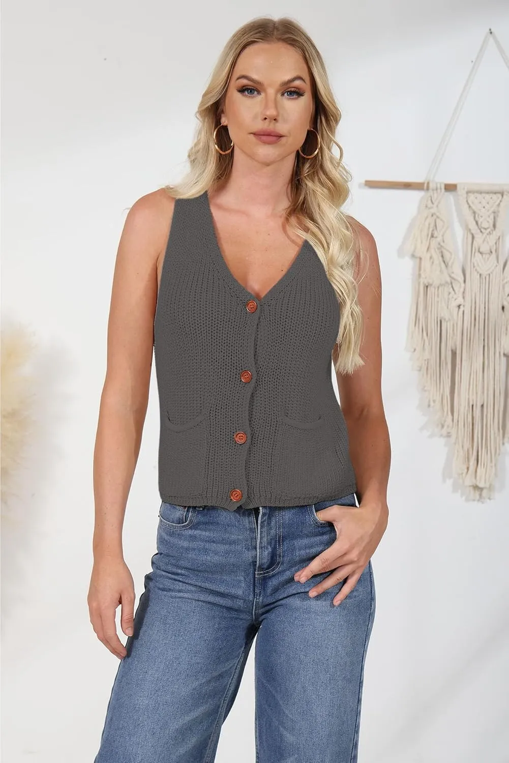 NASKY Women's V-Neck Sleeveless Sweater Vest - Versatile Pocket Design, Ideal for Spring & Fall Layering or Standalone Wear