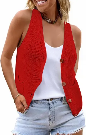 NASKY Women's V-Neck Sleeveless Sweater Vest - Versatile Pocket Design, Ideal for Spring & Fall Layering or Standalone Wear