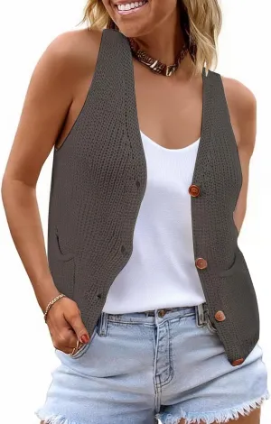NASKY Women's V-Neck Sleeveless Sweater Vest - Versatile Pocket Design, Ideal for Spring & Fall Layering or Standalone Wear