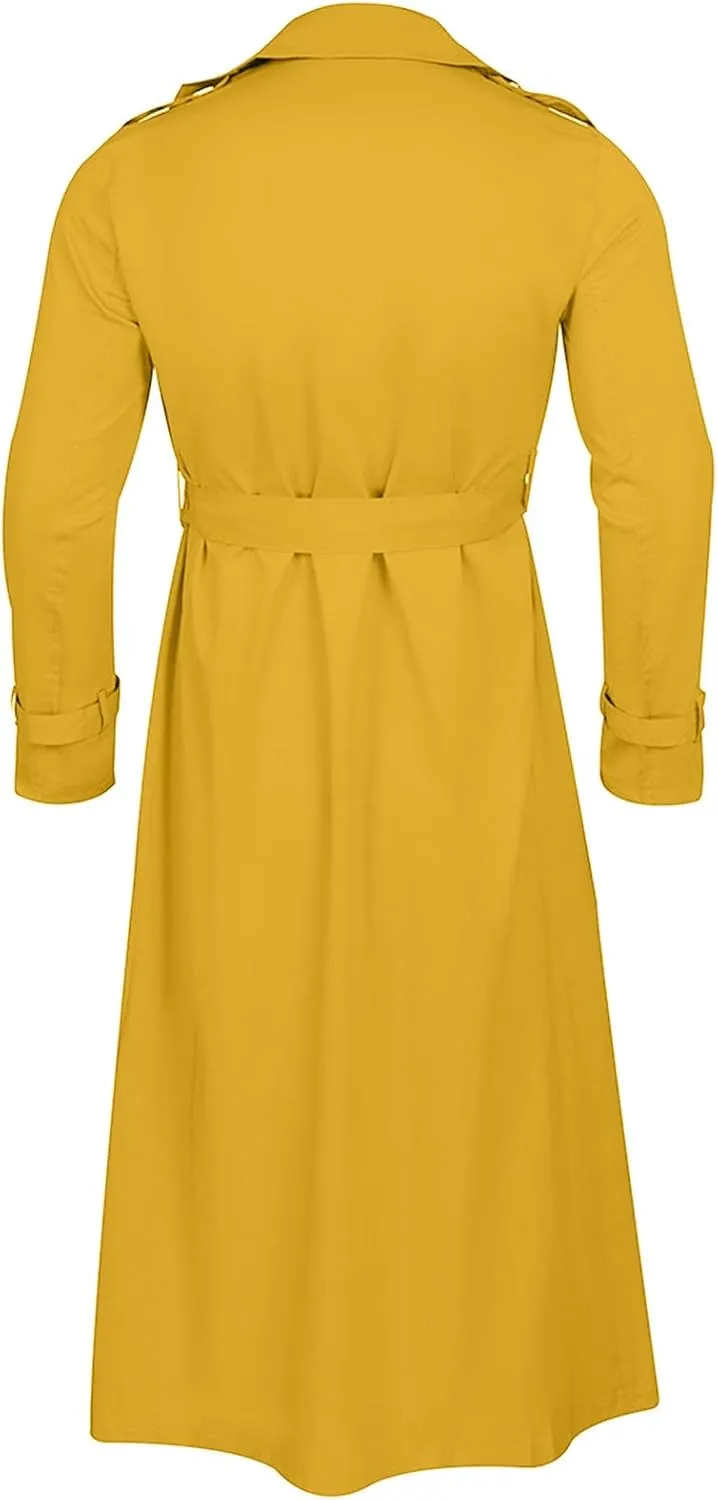 NATHGAM Trench Coat for Men Double Breasted Notched Lapel Casual Peacoat Lightweight Fashion Long Jacket Windbreaker Overcoat