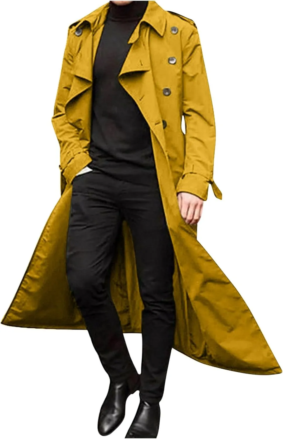 NATHGAM Trench Coat for Men Double Breasted Notched Lapel Casual Peacoat Lightweight Fashion Long Jacket Windbreaker Overcoat