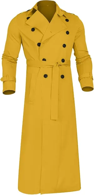 NATHGAM Trench Coat for Men Double Breasted Notched Lapel Casual Peacoat Lightweight Fashion Long Jacket Windbreaker Overcoat
