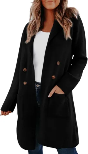 NATHGAM Women's Wool Blend Pea Coats Winter Bussiness Dressy Long Overcoat Single Breasted Fuzzy Fleece Lapel Trench Jackets