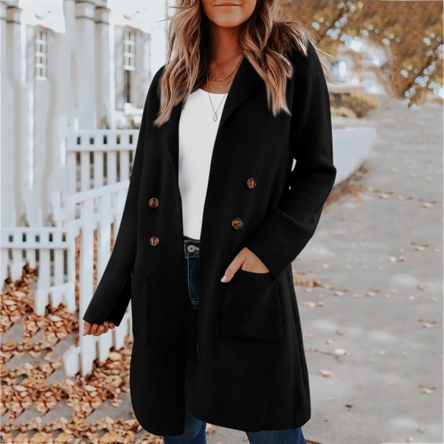 NATHGAM Women's Wool Blend Pea Coats Winter Bussiness Dressy Long Overcoat Single Breasted Fuzzy Fleece Lapel Trench Jackets