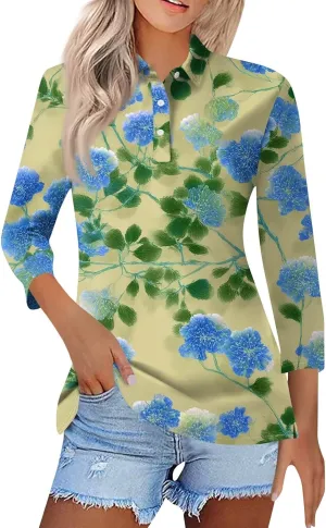 NBXNZWF Womens 3/4 Length Sleeve Polo Shirt Business Casual Collared V Neck Summer Tunic Tops Dressy Work Blouse Basic Tee