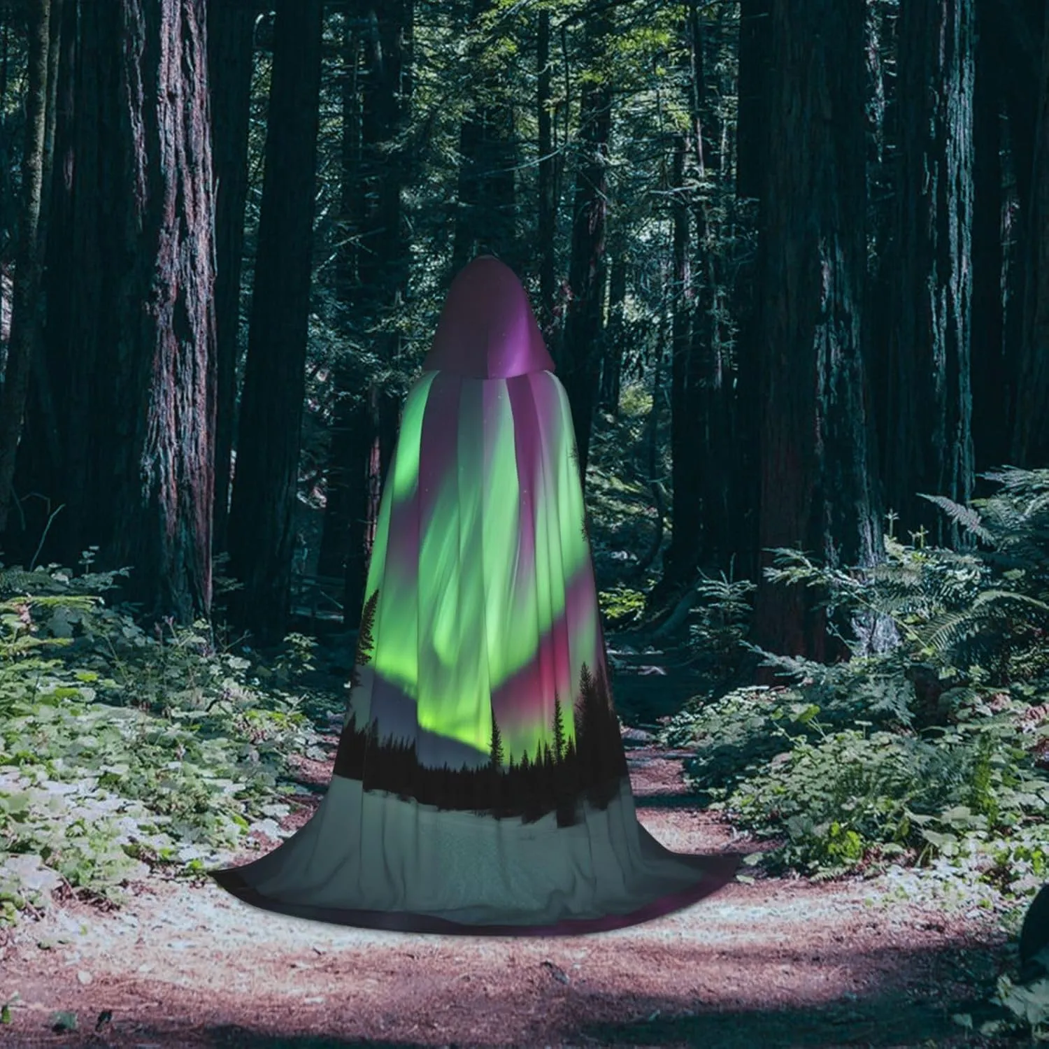 Northern Lights Painting Print Halloween Versatile Hooded Cloak Carnival Theme Party Decorations Witch Costumes