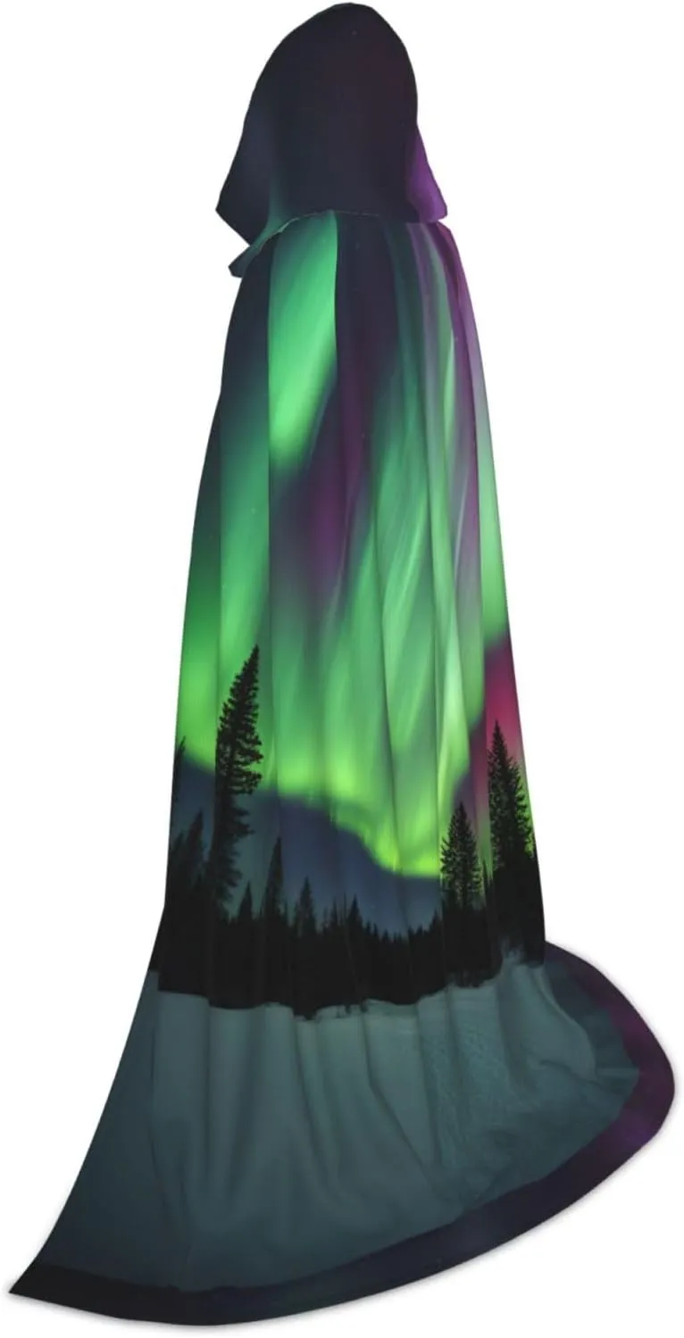 Northern Lights Painting Print Halloween Versatile Hooded Cloak Carnival Theme Party Decorations Witch Costumes