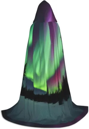 Northern Lights Painting Print Halloween Versatile Hooded Cloak Carnival Theme Party Decorations Witch Costumes