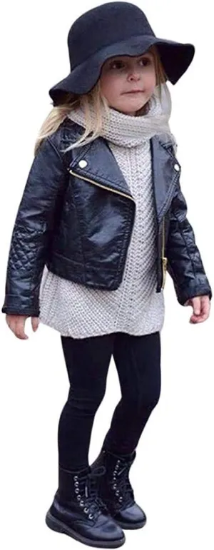 Noubeau Toddler Boys Girls Motorcycle Faux Leather Jackets Coat Winter Outwear for 1-5Y