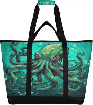 Octopus Tote Bag for Women with Zipper Reusable Grocery Bags Foldable Insulated Cooler Bag Shopping Bags Handbags Totes for Groceries Beach Picnic Travel Work