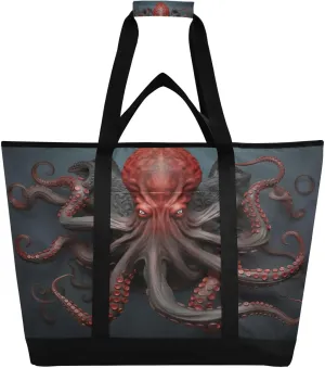 Octopus Tote Bag for Women with Zipper Reusable Grocery Bags Foldable Insulated Cooler Bag Shopping Bags Totes Handbags for Groceries Picnic Travel Work Beach
