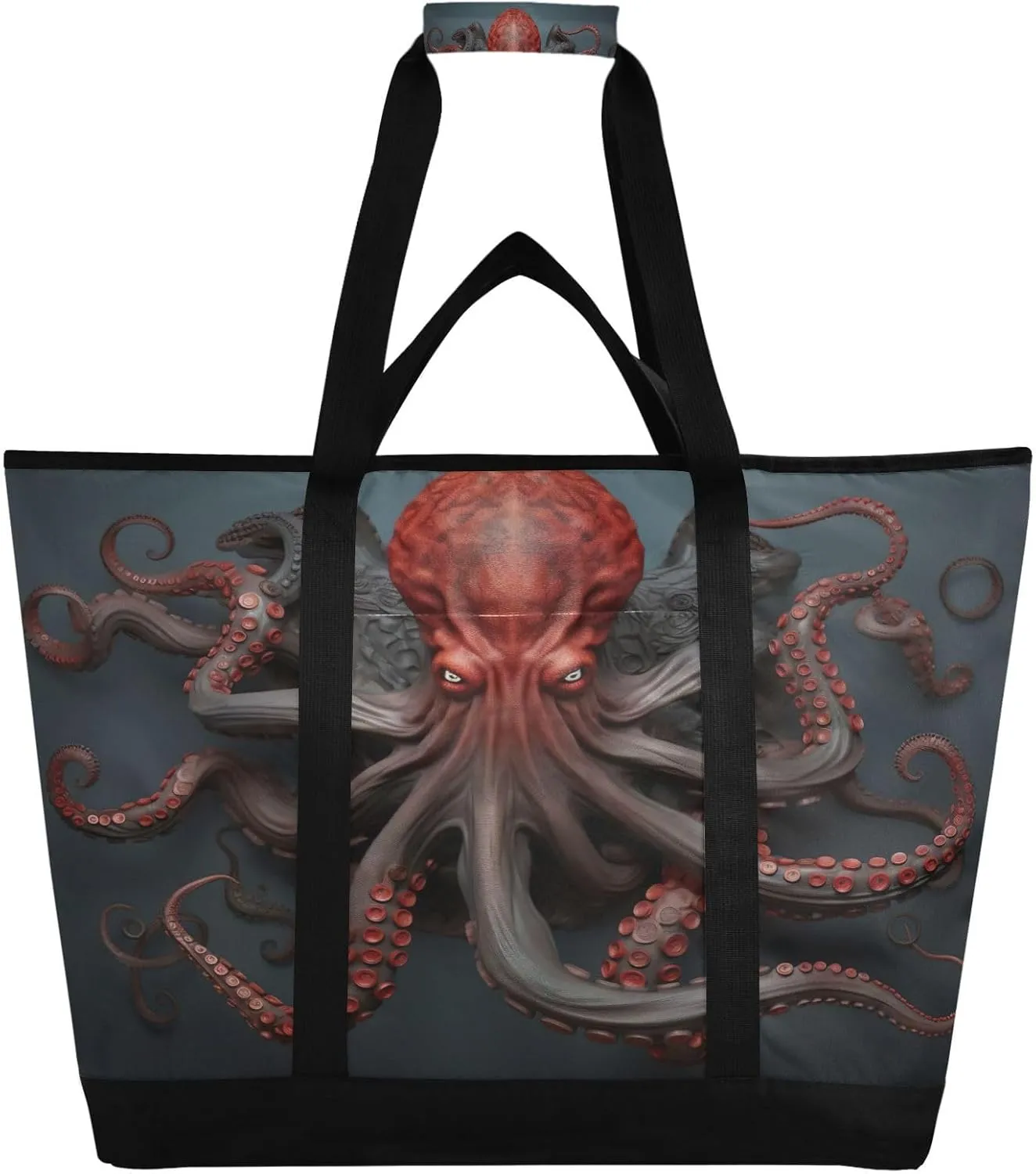 Octopus Tote Bag for Women with Zipper Reusable Grocery Bags Foldable Insulated Cooler Bag Shopping Bags Totes Handbags for Groceries Picnic Travel Work Beach