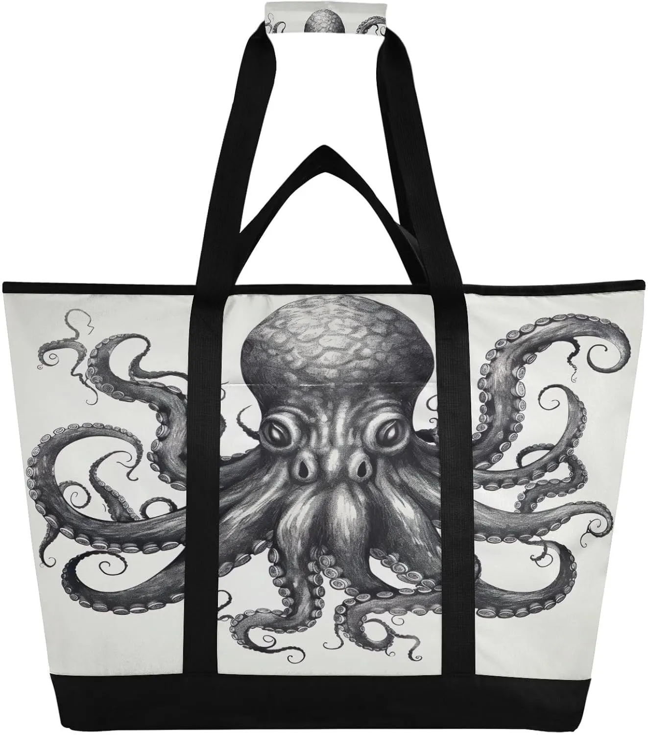 Octopus Tote Bag for Women with Zipper Reusable Grocery Bags Foldable Insulated Cooler Bag Shopping Bags Totes Handbags for Groceries Travel Beach Picnic Work