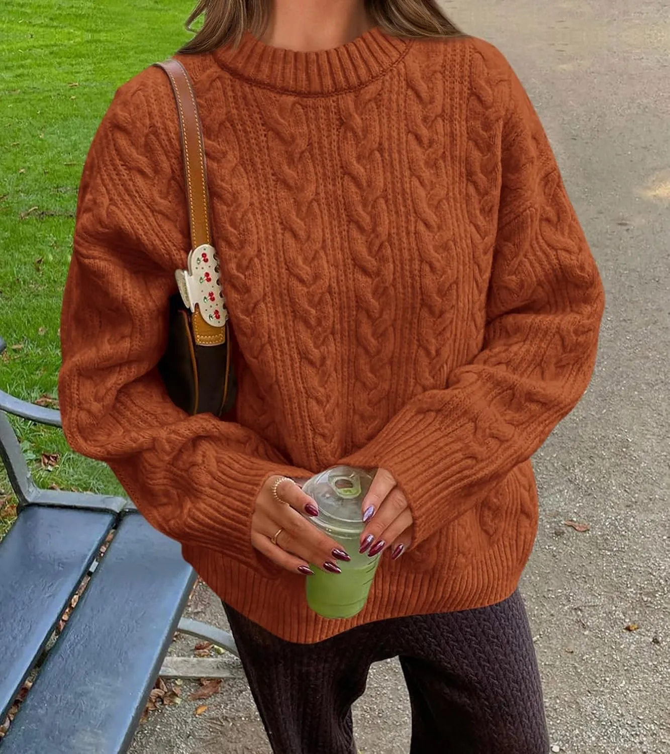 Okiwam Women's Oversized Sweaters Long Sleeve Crewneck Chunky Knitted Pullover 2025 Fall Fashion Solid Color Jumper Tops