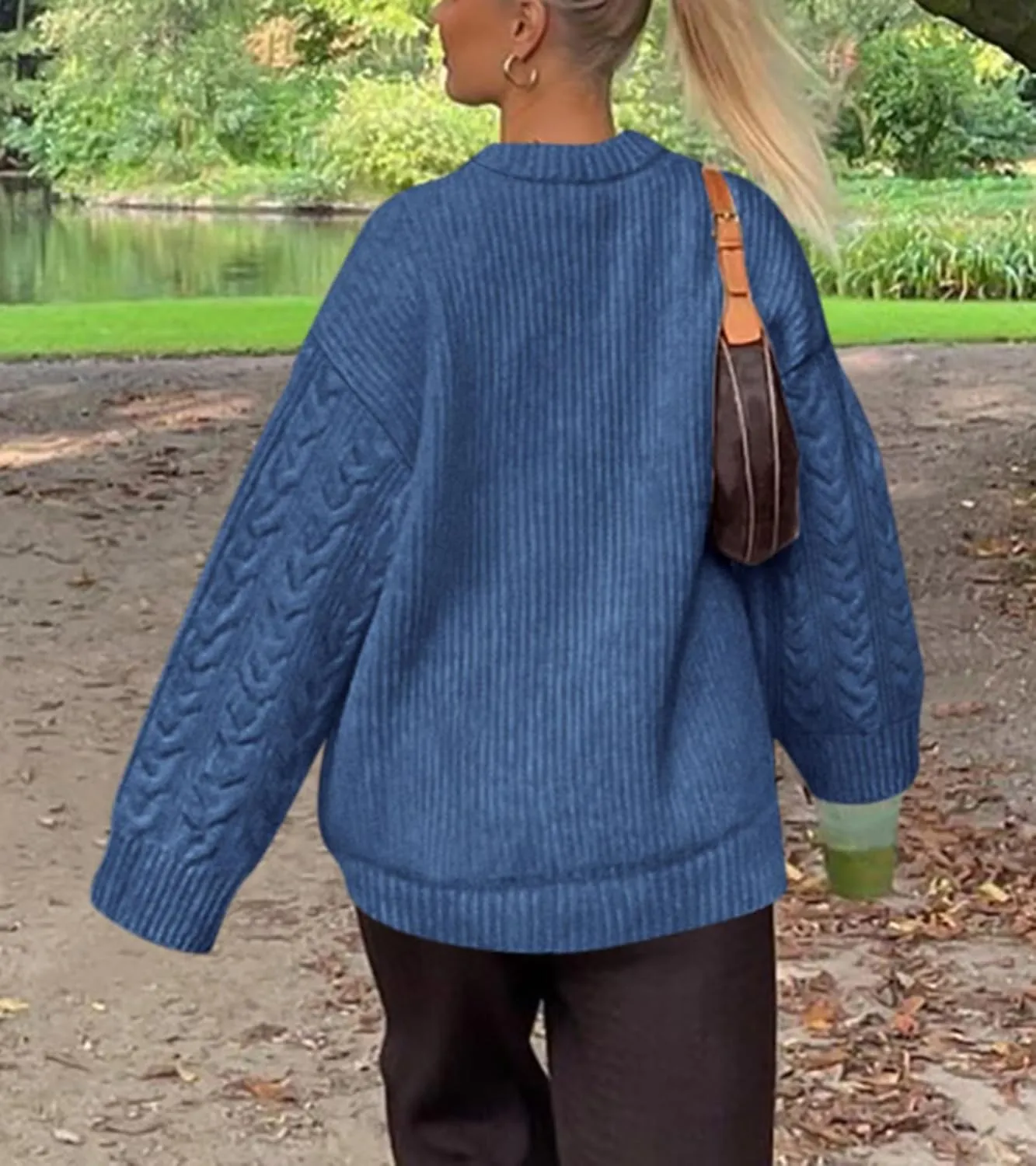 Okiwam Women's Oversized Sweaters Long Sleeve Crewneck Chunky Knitted Pullover 2025 Fall Fashion Solid Color Jumper Tops