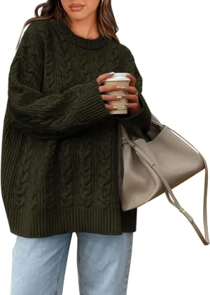 Okiwam Women's Oversized Sweaters Long Sleeve Crewneck Chunky Knitted Pullover 2025 Fall Fashion Solid Color Jumper Tops