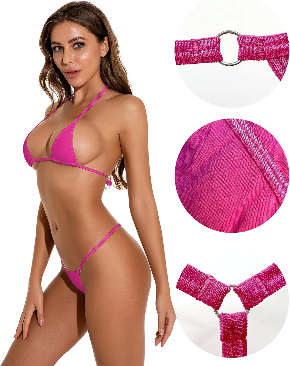 Oneheekini Women Sexy Halterneck Mini Micro Bra Charming Bikini G String Bottom Set