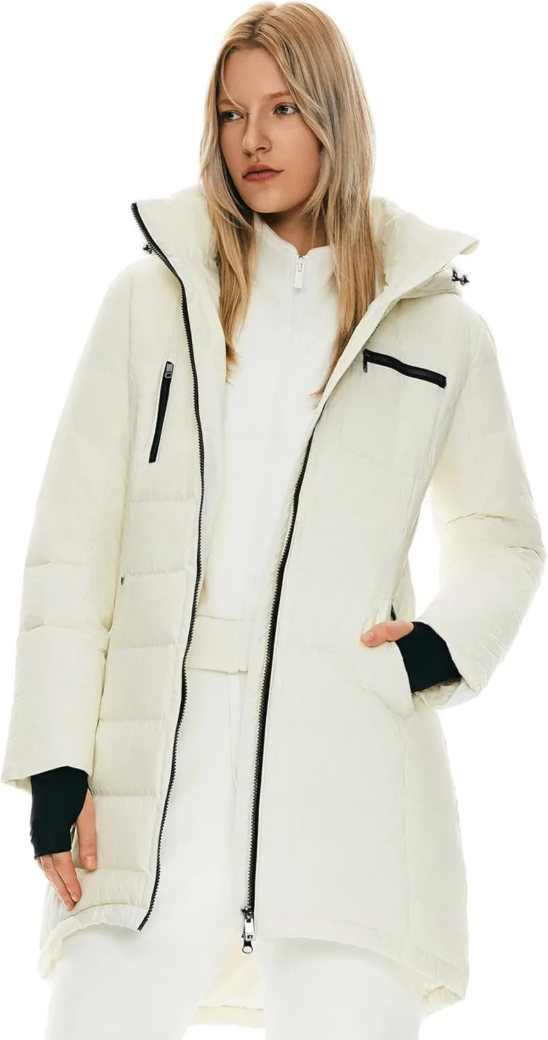 Orolay Women's Winter Down Jacket Long Quilted Puffer Coat Warm Hooded Slim Fit Outerwear