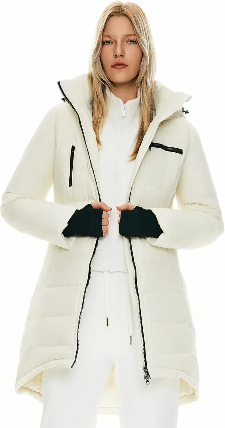 Orolay Women's Winter Down Jacket Long Quilted Puffer Coat Warm Hooded Slim Fit Outerwear