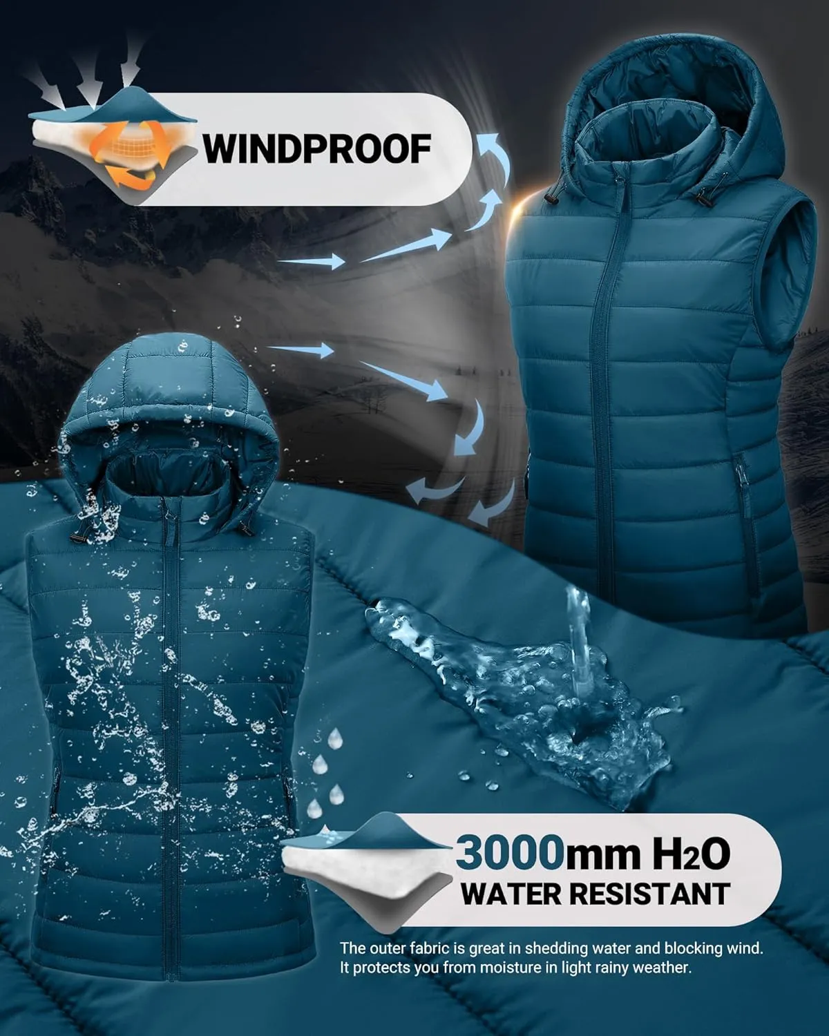 Outdoor Ventures Women's Lightweight Packable Hooded Puffer Vest Outerwear Zip Up Warm Sleeveless Winter Jacket Quilted Coat