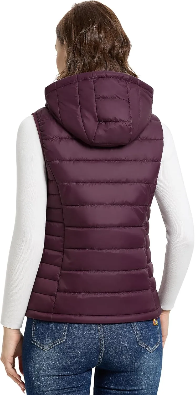 Outdoor Ventures Women's Lightweight Packable Hooded Puffer Vest Outerwear Zip Up Warm Sleeveless Winter Jacket Quilted Coat