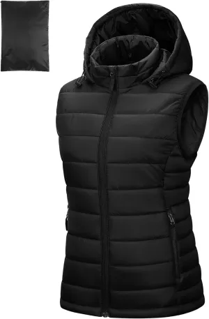 Outdoor Ventures Women's Lightweight Packable Hooded Puffer Vest Outerwear Zip Up Warm Sleeveless Winter Jacket Quilted Coat