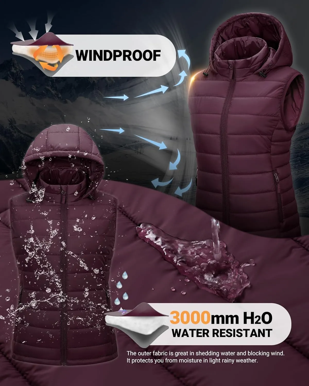 Outdoor Ventures Women's Lightweight Packable Hooded Puffer Vest Outerwear Zip Up Warm Sleeveless Winter Jacket Quilted Coat