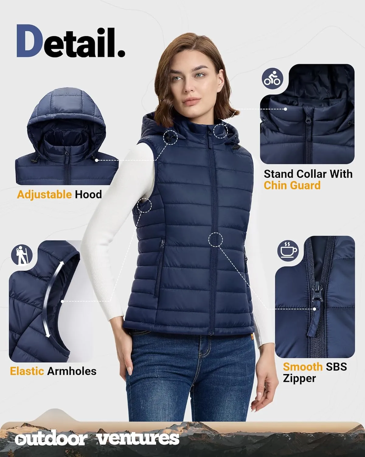 Outdoor Ventures Women's Lightweight Packable Hooded Puffer Vest Outerwear Zip Up Warm Sleeveless Winter Jacket Quilted Coat