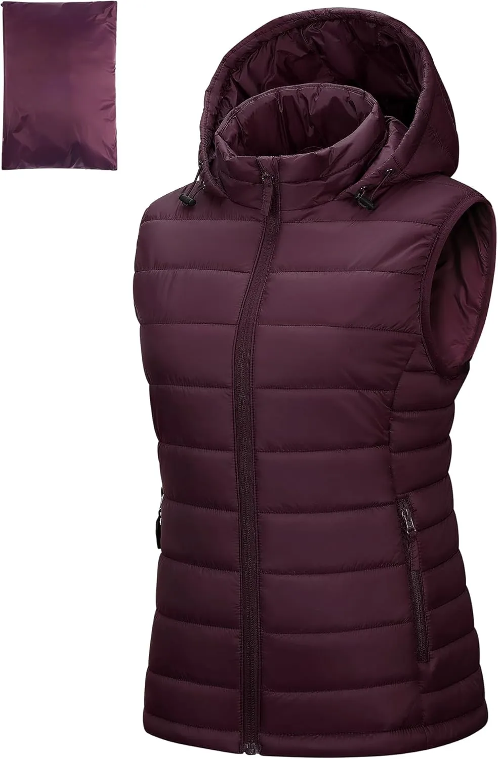Outdoor Ventures Women's Lightweight Packable Hooded Puffer Vest Outerwear Zip Up Warm Sleeveless Winter Jacket Quilted Coat