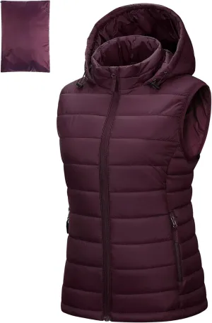 Outdoor Ventures Women's Lightweight Packable Hooded Puffer Vest Outerwear Zip Up Warm Sleeveless Winter Jacket Quilted Coat
