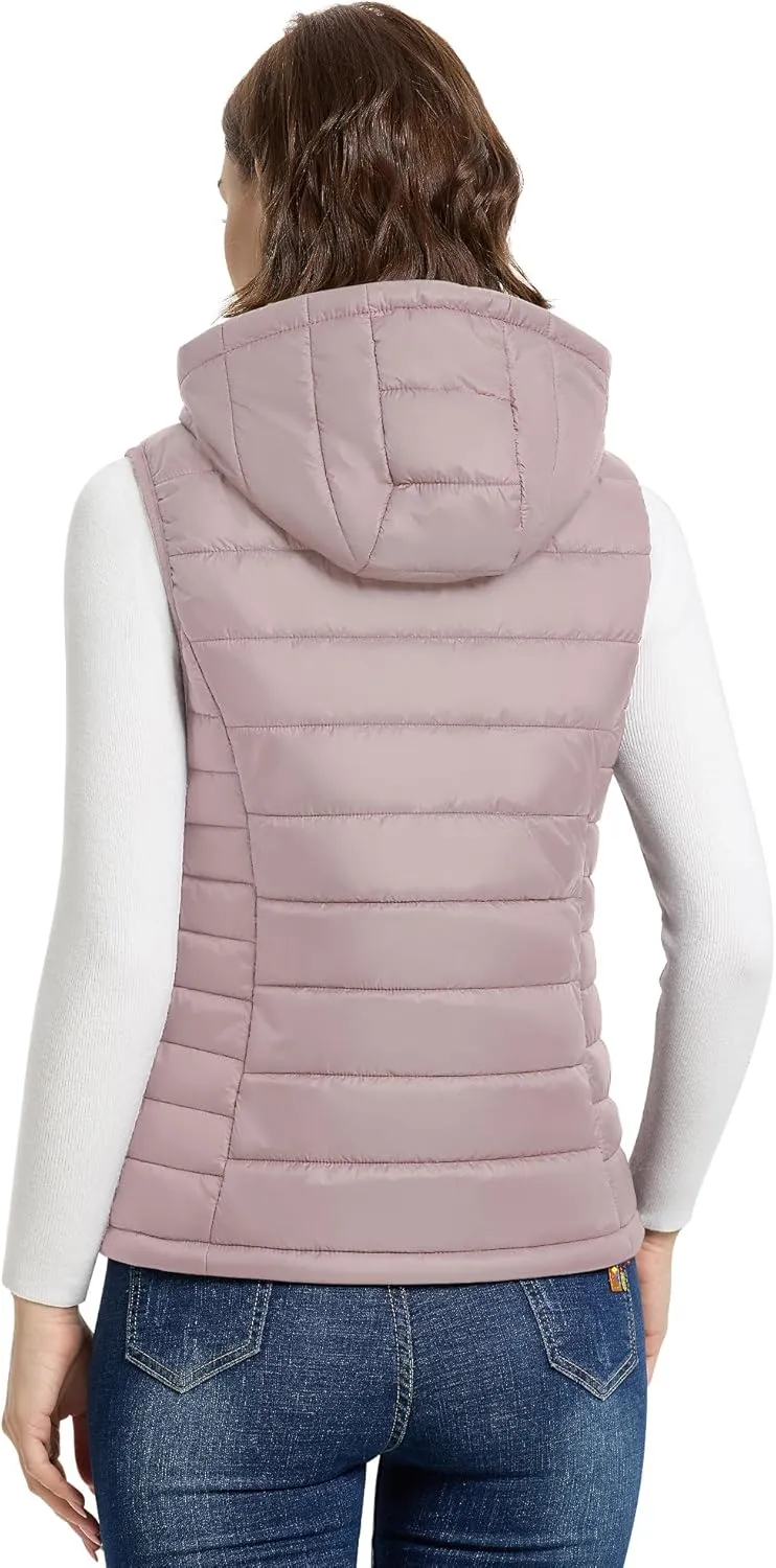 Outdoor Ventures Women's Lightweight Packable Hooded Puffer Vest Outerwear Zip Up Warm Sleeveless Winter Jacket Quilted Coat