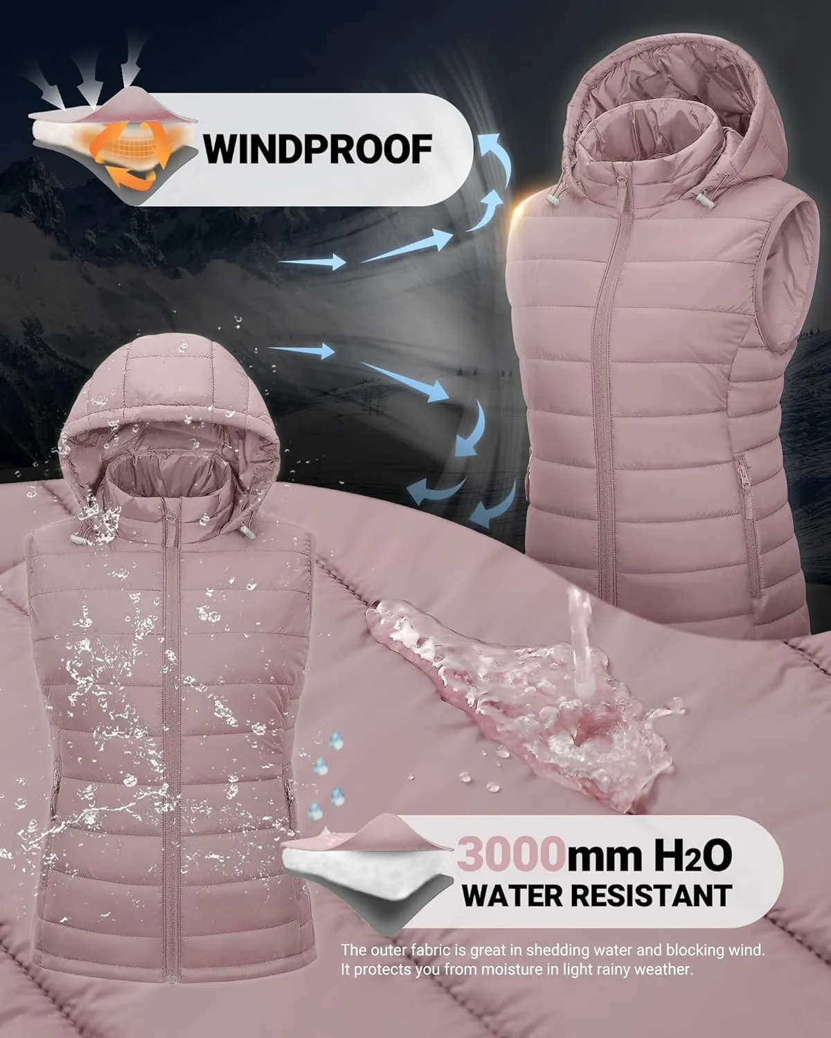 Outdoor Ventures Women's Lightweight Packable Hooded Puffer Vest Outerwear Zip Up Warm Sleeveless Winter Jacket Quilted Coat