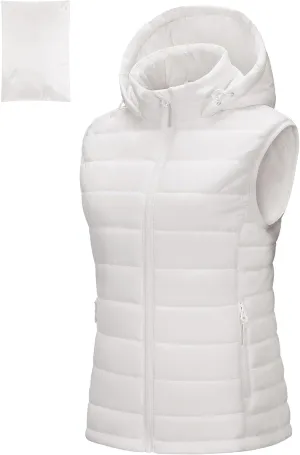 Outdoor Ventures Women's Lightweight Packable Hooded Puffer Vest Outerwear Zip Up Warm Sleeveless Winter Jacket Quilted Coat