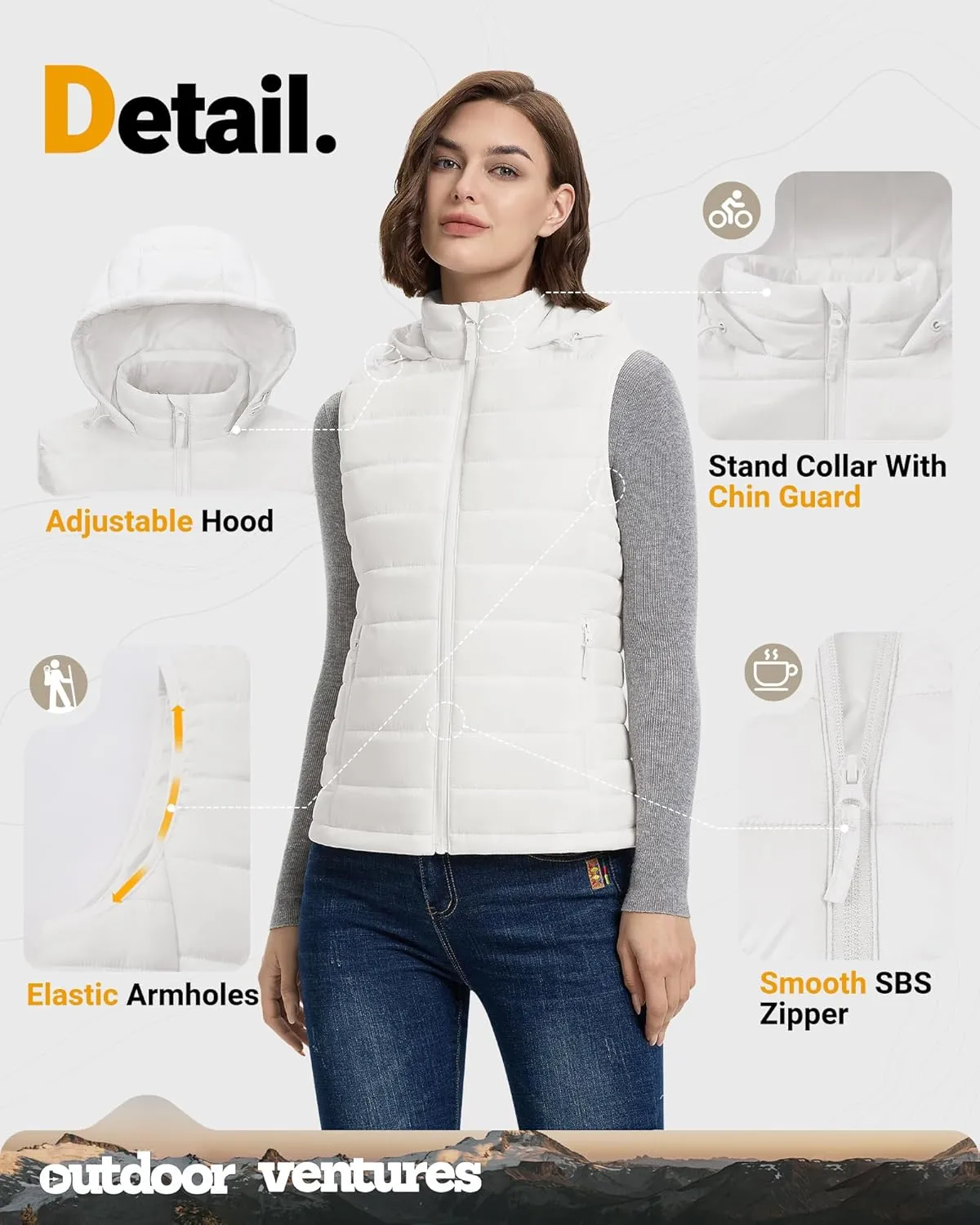 Outdoor Ventures Women's Lightweight Packable Hooded Puffer Vest Outerwear Zip Up Warm Sleeveless Winter Jacket Quilted Coat