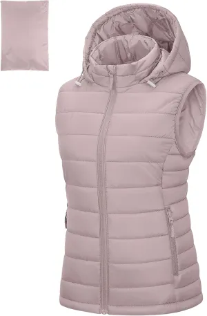 Outdoor Ventures Women's Lightweight Packable Hooded Puffer Vest Outerwear Zip Up Warm Sleeveless Winter Jacket Quilted Coat