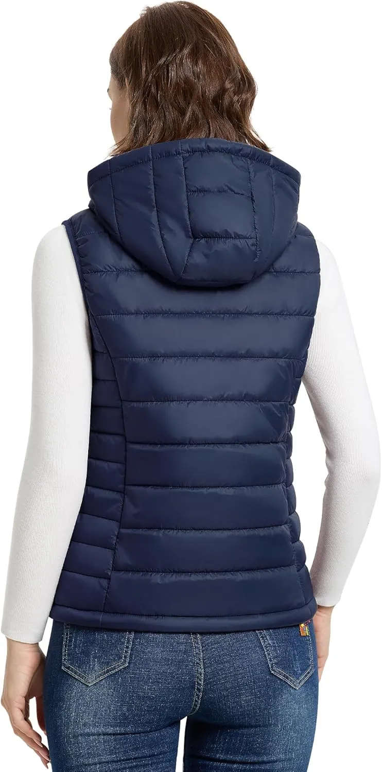 Outdoor Ventures Women's Lightweight Packable Hooded Puffer Vest Outerwear Zip Up Warm Sleeveless Winter Jacket Quilted Coat