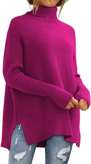 Oversized Sweaters for Women Turtleneck Bat-Wing Long Sleeve Ribbed Pullover Cozy Baggy Sweater 2024 Fall Outfits