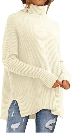 Oversized Sweaters for Women Turtleneck Bat-Wing Long Sleeve Ribbed Pullover Cozy Baggy Sweater 2024 Fall Outfits