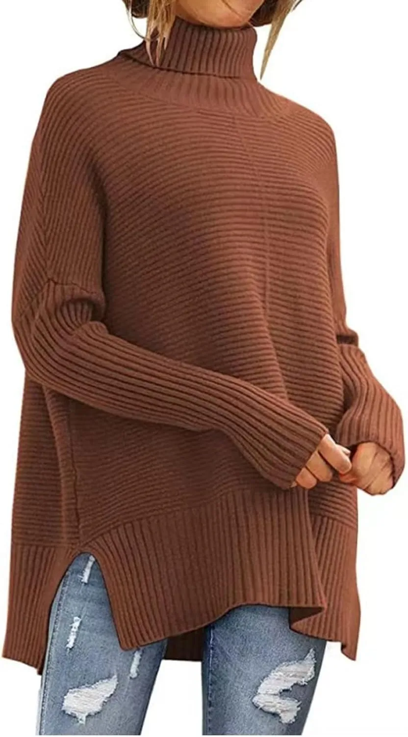 Oversized Sweaters for Women Turtleneck Bat-Wing Long Sleeve Ribbed Pullover Cozy Baggy Sweater 2024 Fall Outfits