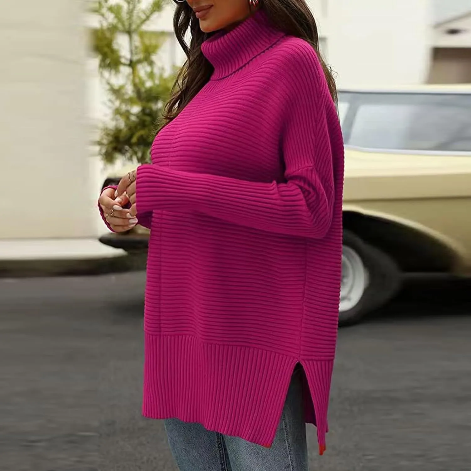 Oversized Sweaters for Women Turtleneck Bat-Wing Long Sleeve Ribbed Pullover Cozy Baggy Sweater 2024 Fall Outfits